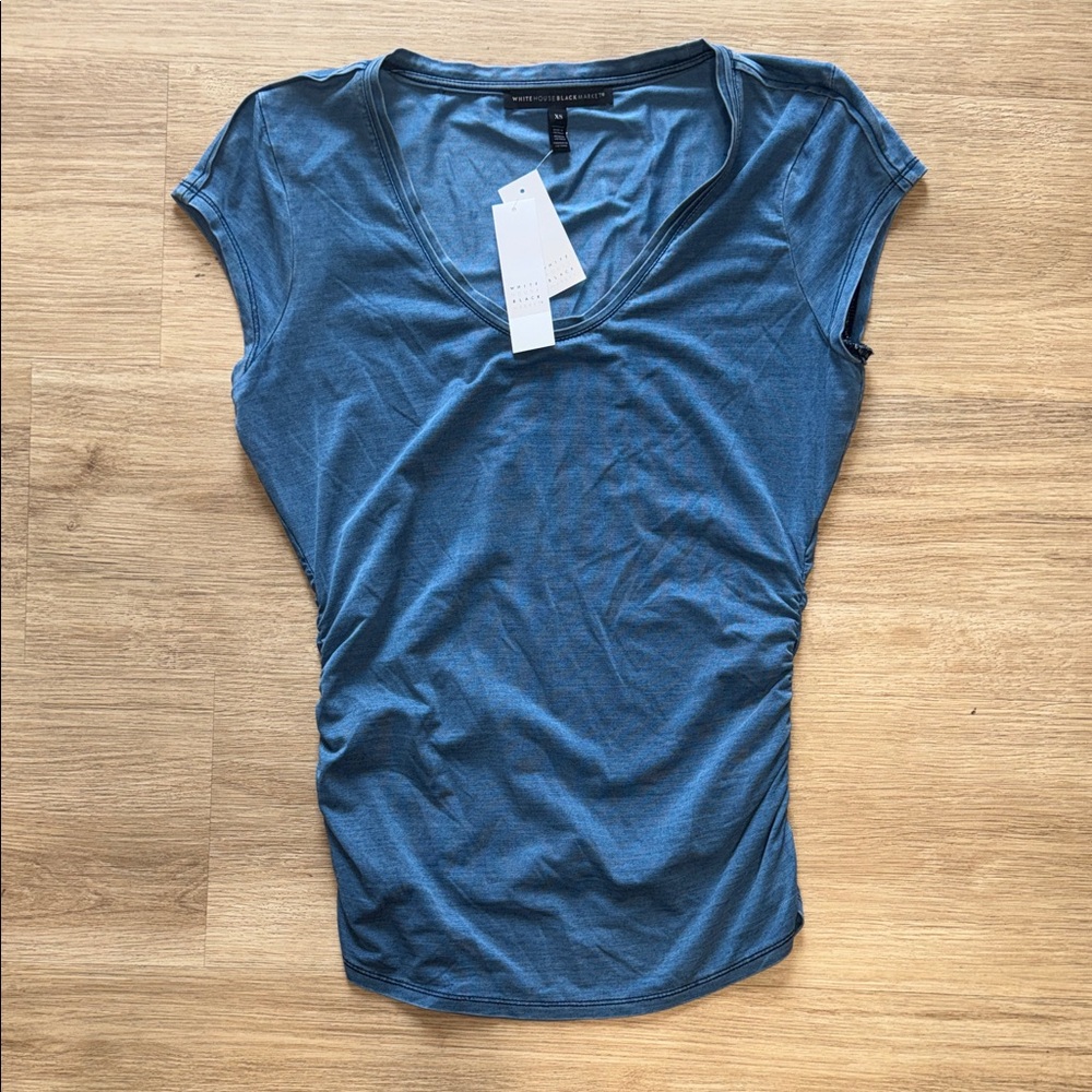 White House black market  Blue Scoop Neck Cap Sleeve Tee